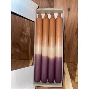 4 Dip-Dye Candles  Orange, Browns & Purple 9.5" Taper, Dinner